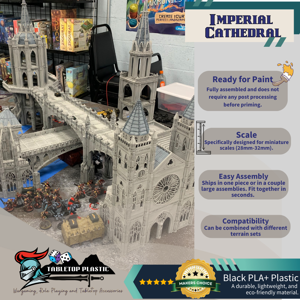 Massive War-Torn Imperial Cathedral – Gothic Sci-Fi Centerpiece Terrain with Twin Towers, Circular Rose Window & Ruined Interior (28–32mm)