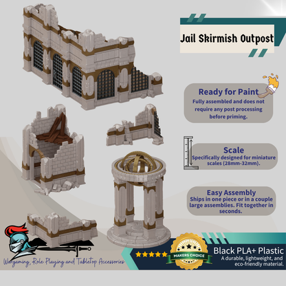 Destroyed Jail Skirmish Outpost – Multi-Level Gothic Ruin Terrain for 28mm Tabletop