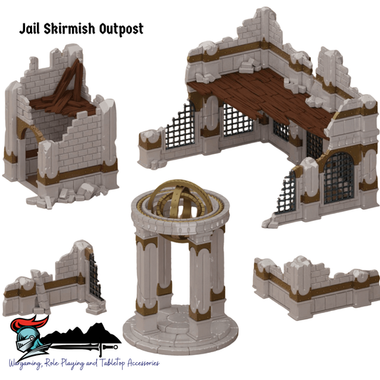 Destroyed Jail Skirmish Outpost – Multi-Level Gothic Ruin Terrain for 28mm Tabletop