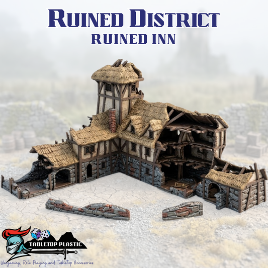 Ruined Roadside Tavern with Tower & Broken Roof