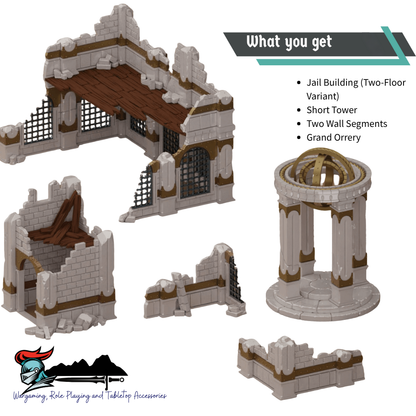 Destroyed Jail Skirmish Outpost – Multi-Level Gothic Ruin Terrain for 28mm Tabletop