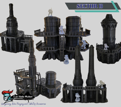 Damoclese Industrial Terrain Set – Grimdark Hive City Booster for Warhammer 40K, Kill Team, Necromunda & More | 28–32mm Scale
