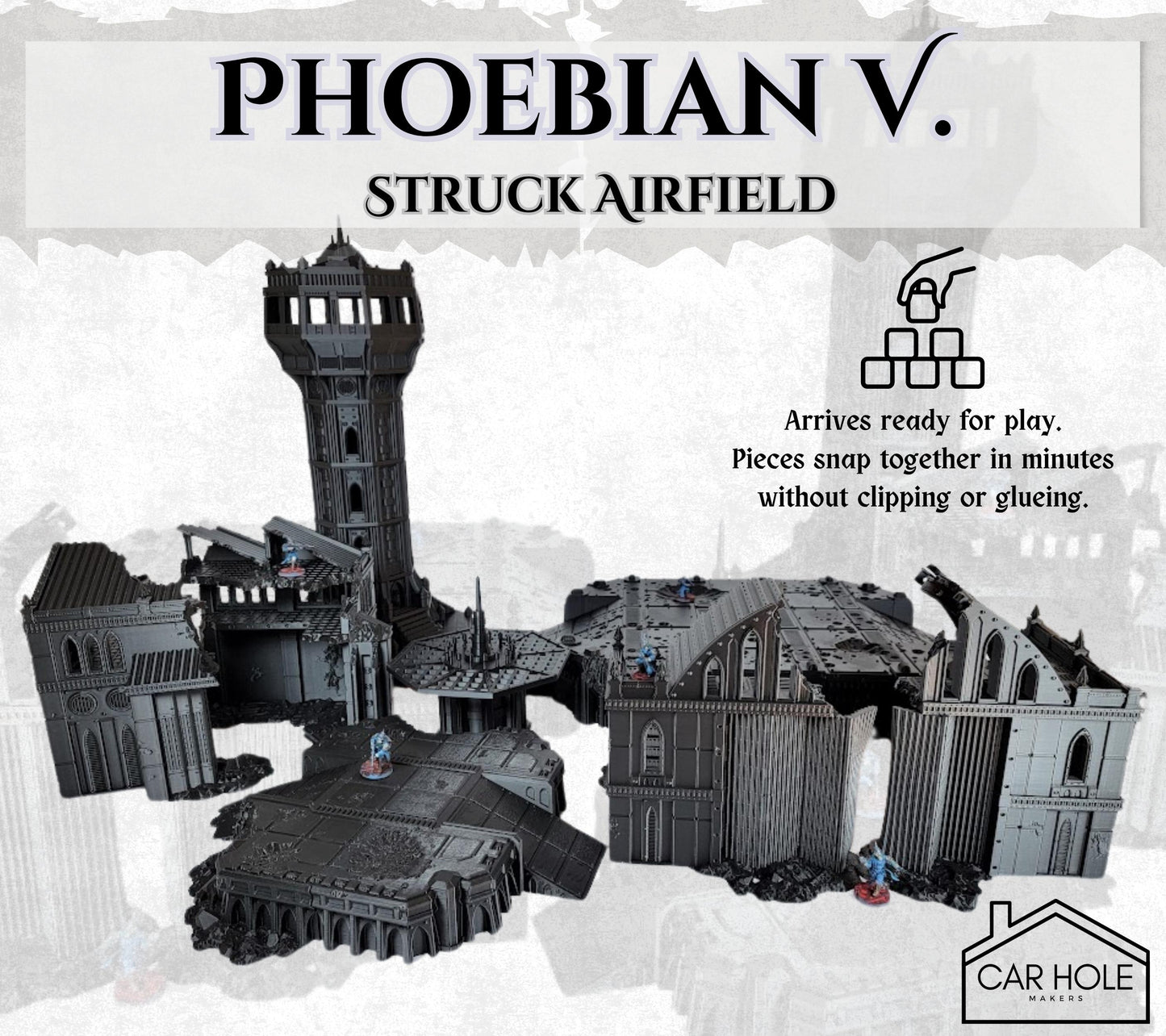 Sci-Fi Airfield Buildings – Control Tower, Ruins & Platforms for 28mm Wargames