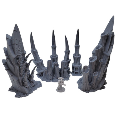 Alien Flora Terrain Set for 28mm–32mm Sci-Fi Wargames | 4 Organic Spires for Hive Worlds and Invasion Zones