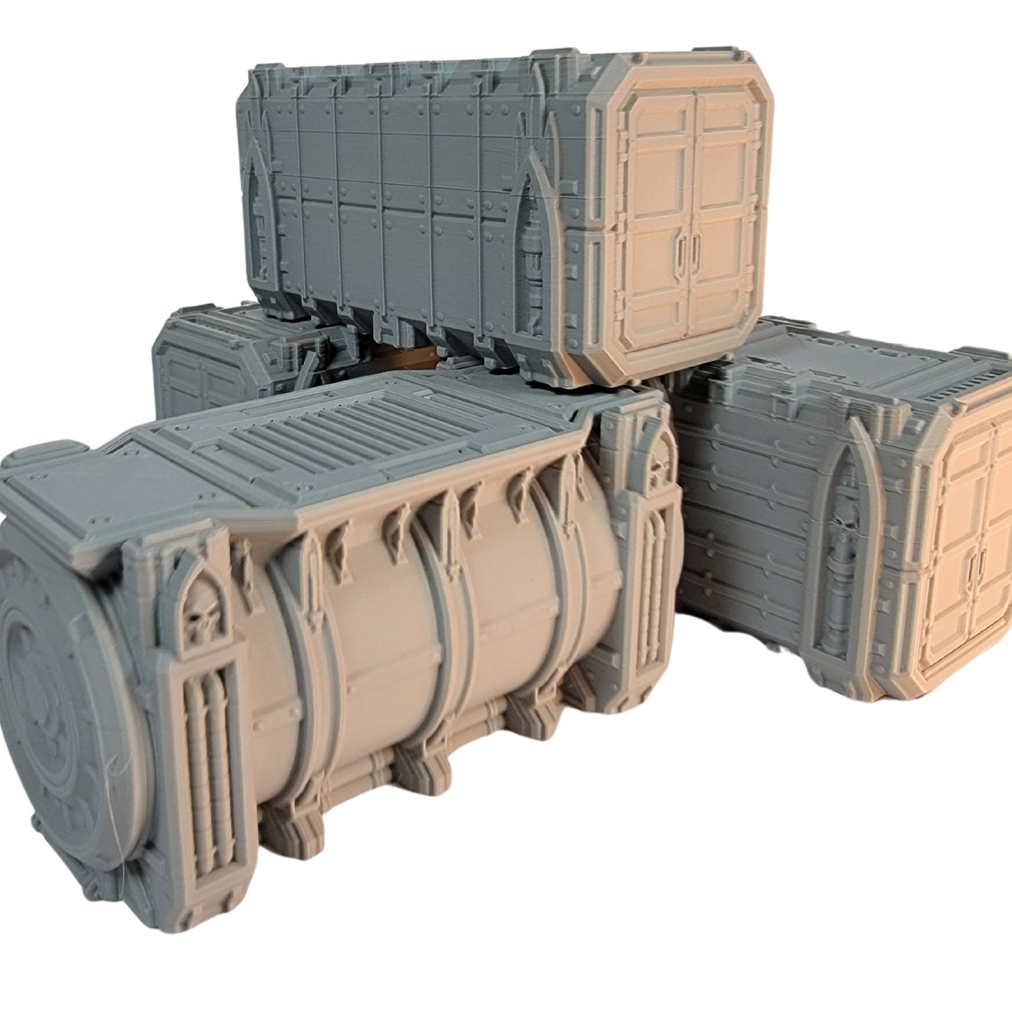 Containers 4 Piece Set, Tabletop Terrain Gothic Sci-Fi Scatter Smoke and Steel Series, 28mm Scale Rpg & Wargame Scenery, WTC dimensions