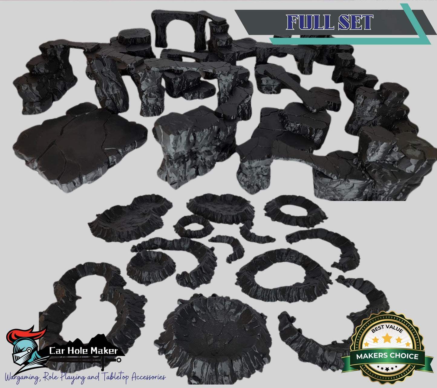 Rocky Desert Terrain – Modular Cliff & Crater Set for Sci-Fi Skirmish Games | Great for Frontier & Wasteland Battles (28–32mm Scale)