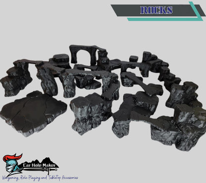 Rocky Desert Terrain – Modular Cliff & Crater Set for Sci-Fi Skirmish Games | Great for Frontier & Wasteland Battles (28–32mm Scale)