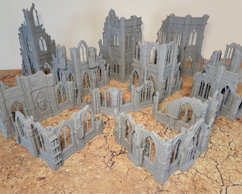 10th Edition 40k Tournament Terrain Set, 3dPrinted Wargame Terrain 28mm Scale Buildings in Ruins, Imperialis Sci fi Gothic Wargaming Scenery