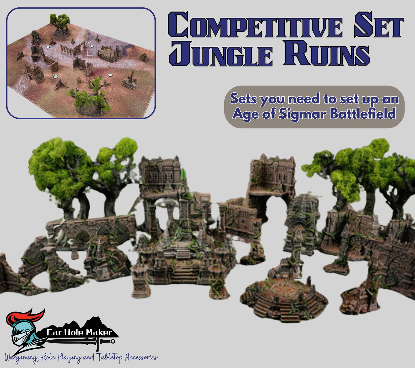 Wargame Jungle Terrain – Drakenfel Temple Ruins for AoS, Frostgrave, D&D, and Other Fantasy Games (28mm–32mm)