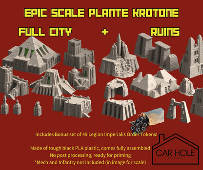 EPIC Wargame Terrain: Planet Krotone Combo Set. Full City + Ruins. Scenery at a 6mm to 8mm scale. Planet Claimed by Ruinous Powers Terrain