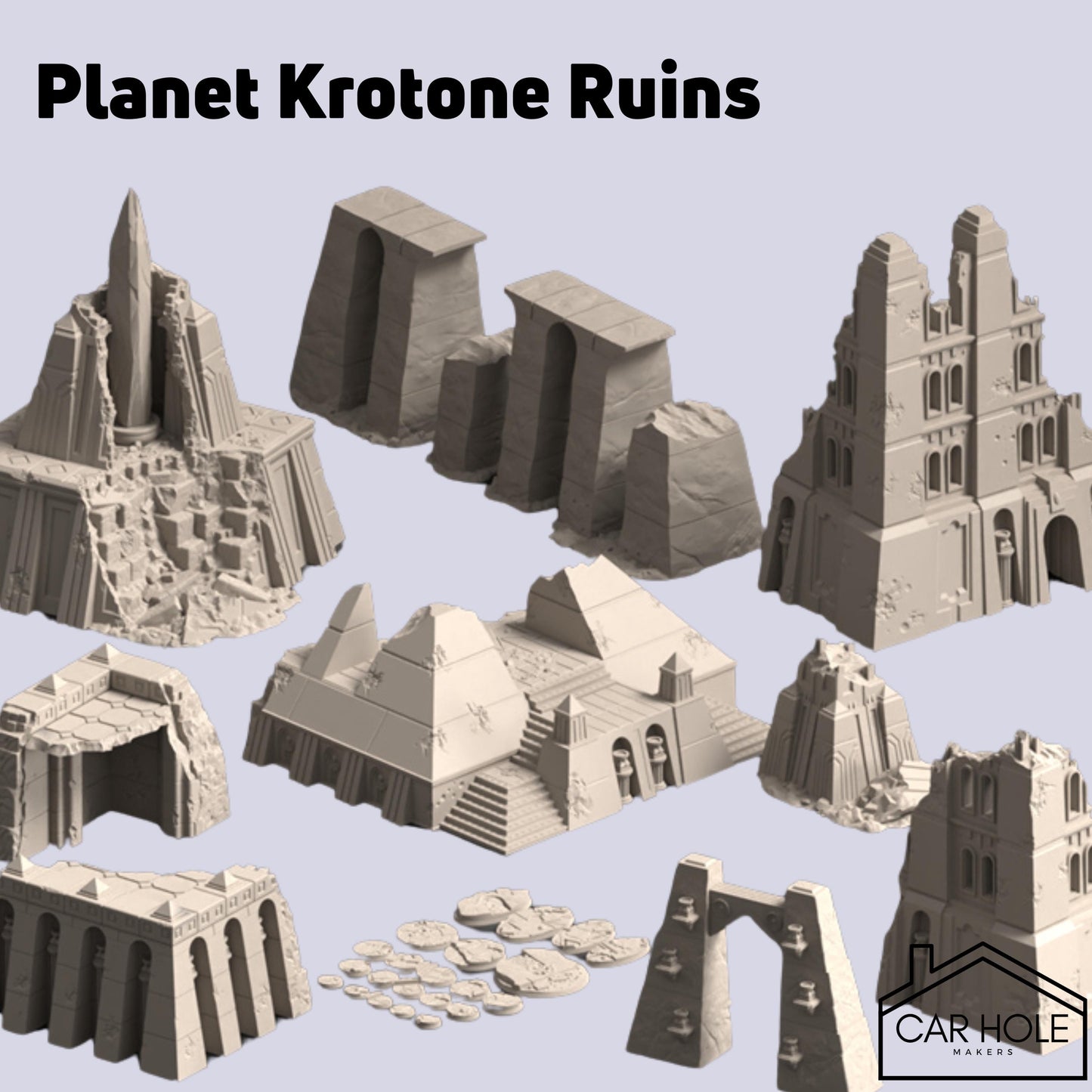 EPIC Wargame Terrain: Planet Krotone Ruins. Scenery at a 6mm to 8mm scale. Sorcerous Planet Claimed by Ruinous Powers Ravaged by War Terrain