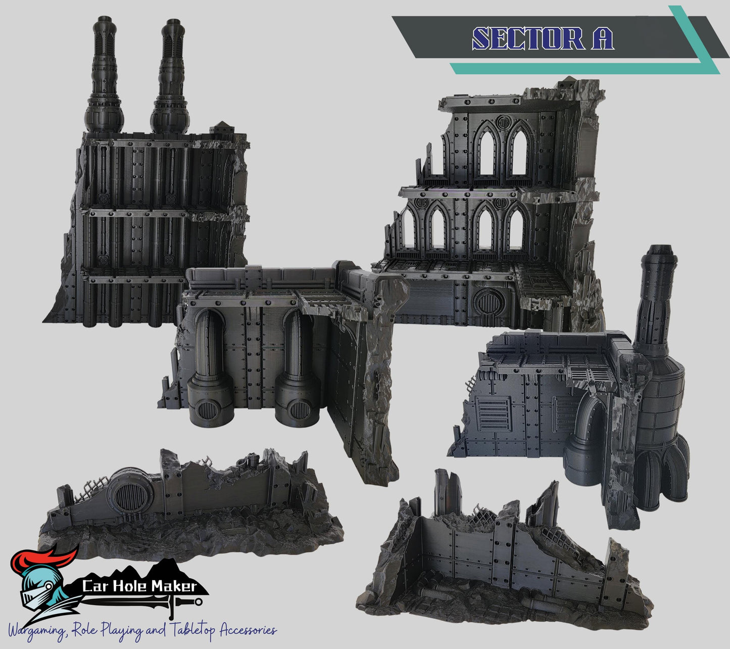 Damoclese Industrial Terrain Set – Grimdark Hive City Booster for Warhammer 40K, Kill Team, Necromunda & More | 28–32mm Scale