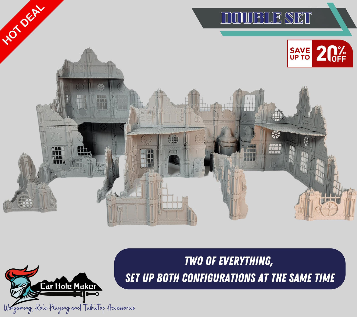 Modular Factory Ruin Terrain Set for 28mm–32mm Miniatures | Configurable Industrial Sci-Fi Building