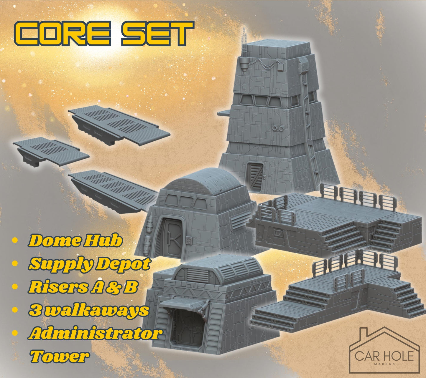 Sci-Fi Outpost Terrain Set – Modular Buildings and Elevated Walkways for Narrative & Competitive Play