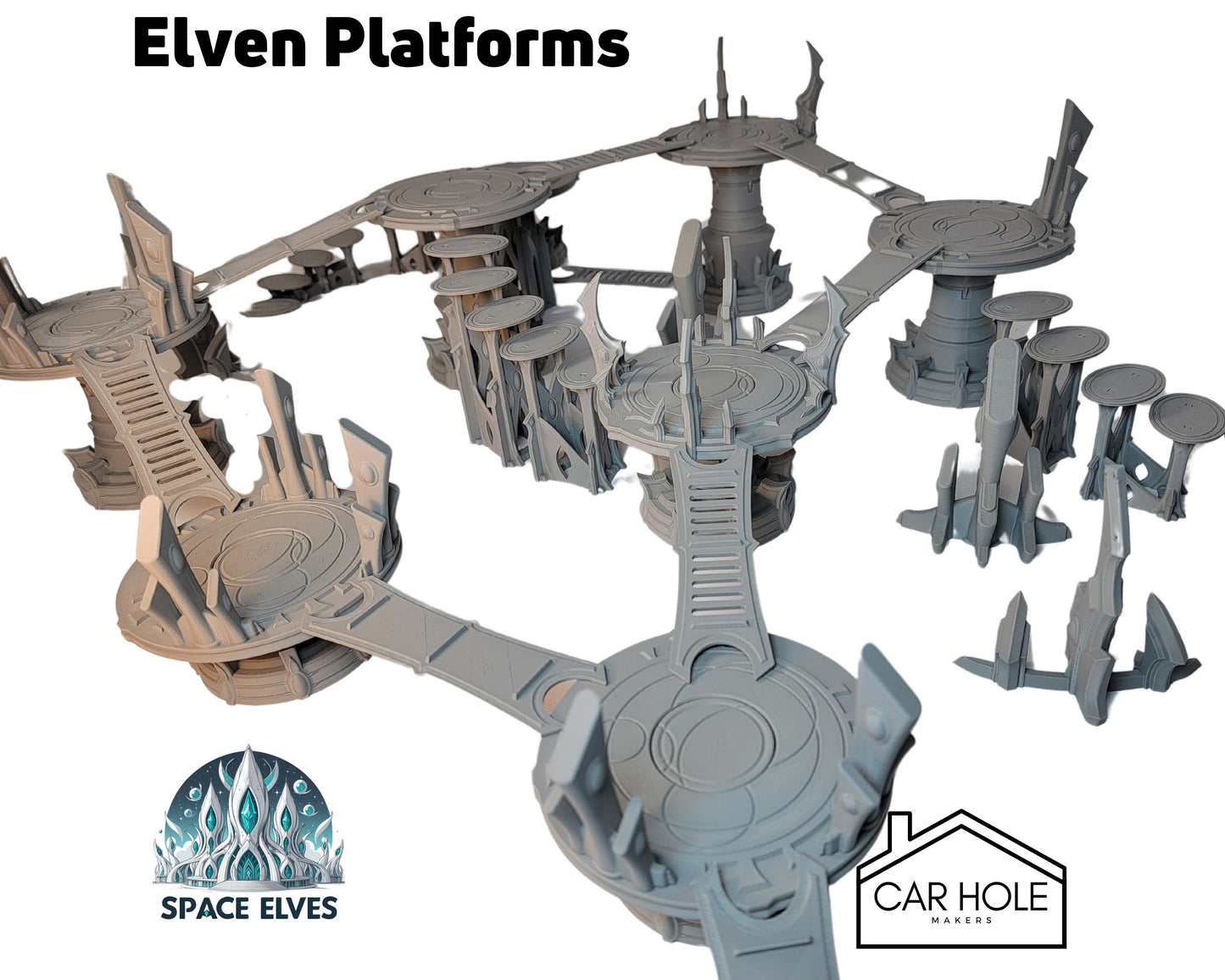 Elven Platforms Space Elves War Game Skirmish terrain. Platforms, Ramps, Barricades and Stairs for your Xenos tabletop battlefields.
