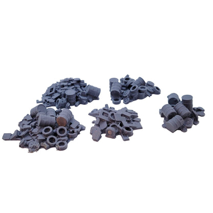 Unleash the Power of Ruins: Scatter Terrain Set of Barrels and Tires for Epic RPG & War Game Battles!