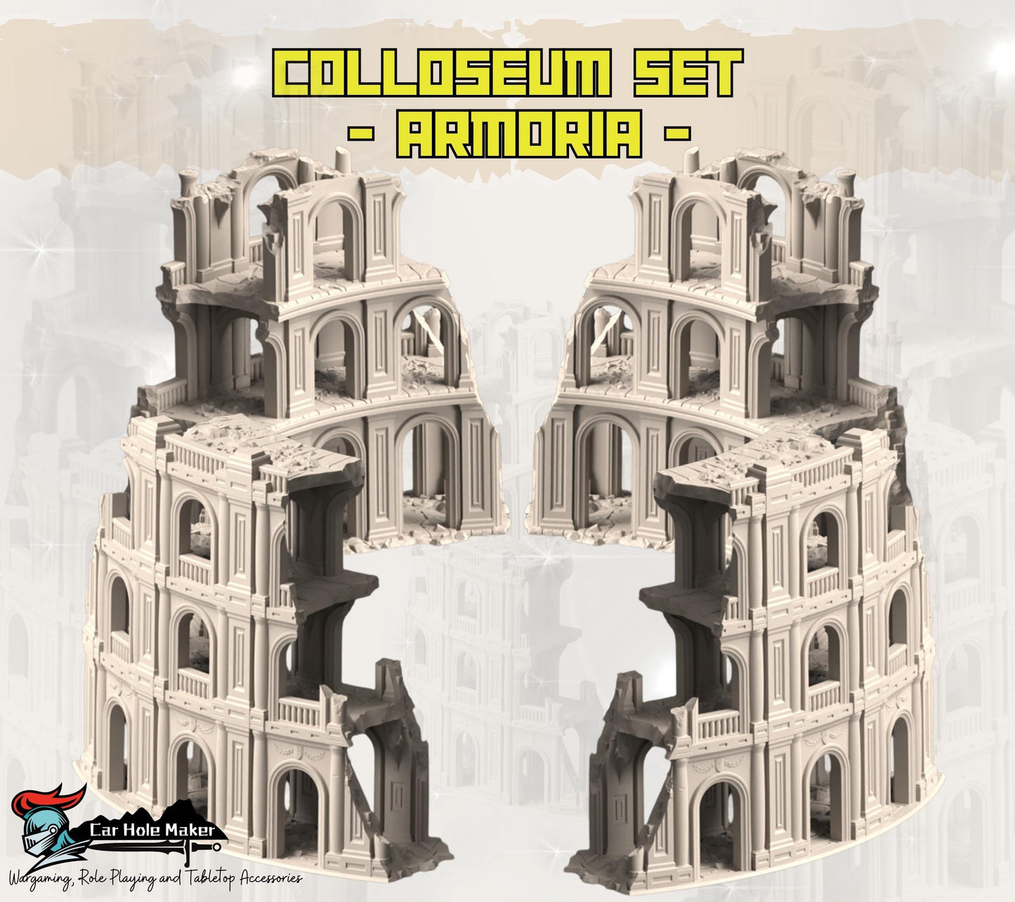 Colosseum Ruins Terrain – Full 3x3 Set of 16 Ancient Arena Pieces (28mm Scale)
