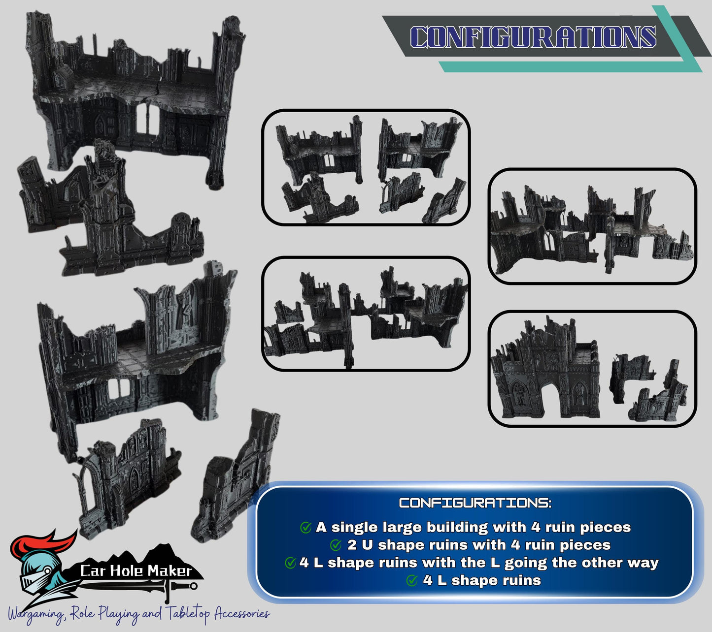Tournament Terrain Set – Gothic Ruins with LOS Blocking & Platforms, Compatible with 28–32mm Sci-Fi Wargames and 10th Edition Match Play