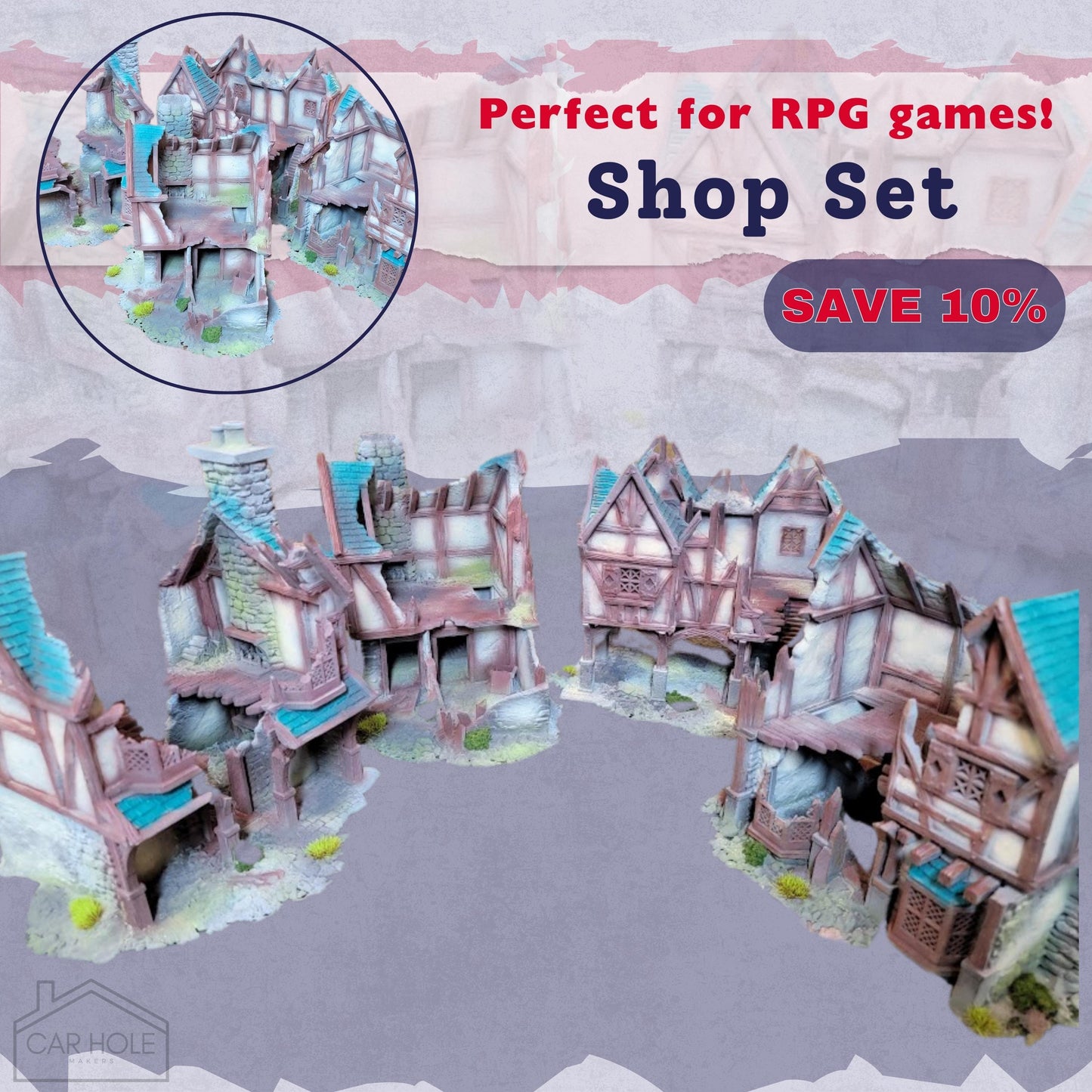 Briarwood Shop Ruins 2 RPG Terrain: Battle Damaged Shop for Dungeons and Dragons and 28mm Wargames - Dark Realms Series