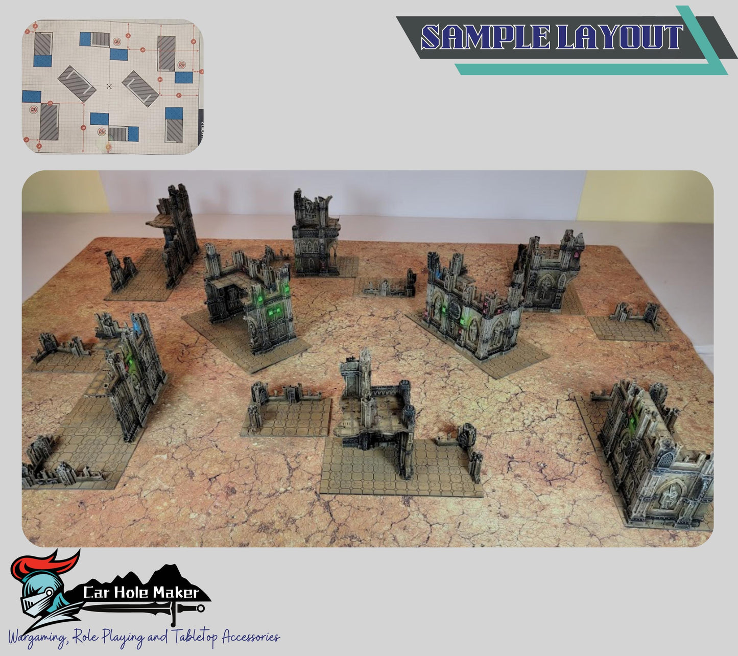 Tournament Terrain Set – Gothic Ruins with LOS Blocking & Platforms, Compatible with 28–32mm Sci-Fi Wargames and 10th Edition Match Play