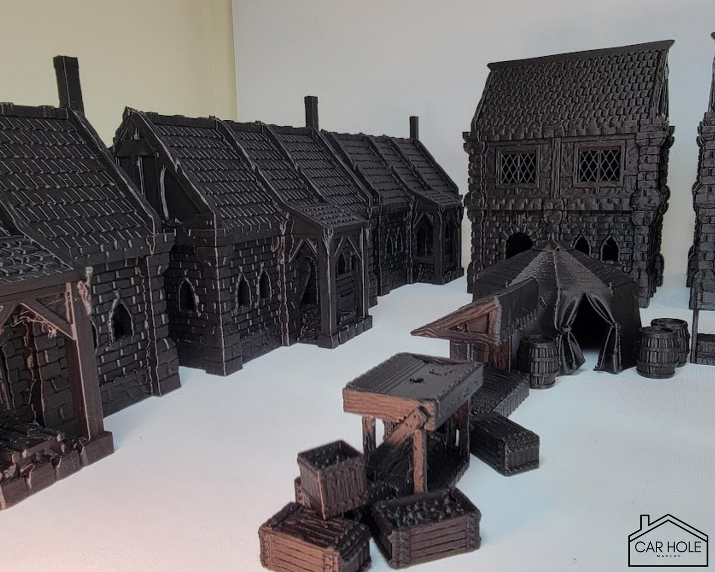 Tabletop Full Town RPG Terrain Set: 10 Buildings and Market Set for Dungeons and Dragons and 28mm Wargames