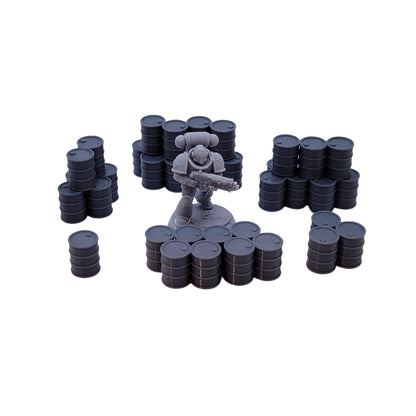 Unleash the Power of Ruins: Scatter Terrain Set of Barrels and Tires for Epic RPG & War Game Battles!