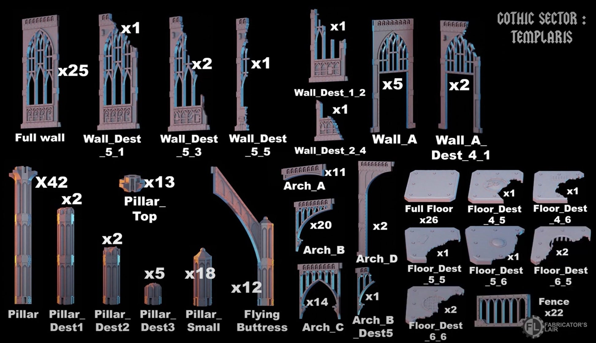 Modular Gothic Huge Cathedral SECTOR TEMPLARIS, Ruins for 28mm Tabletop Gaming
