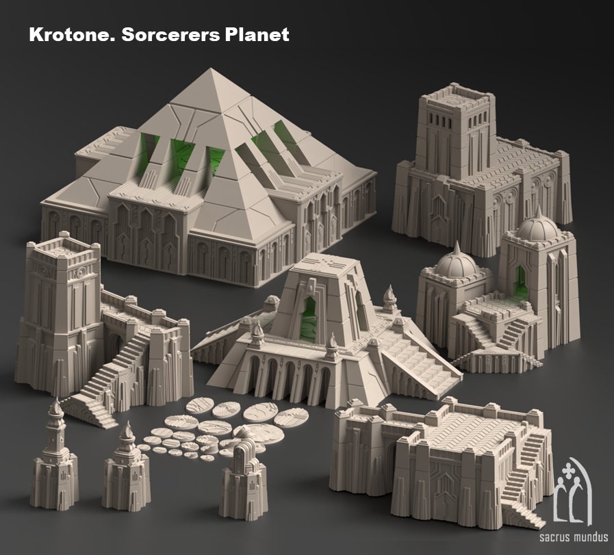 Krotone: Sci-Fi Egyptian Terrain Set - 28mm/32mm Tabletop, 3D Printed
