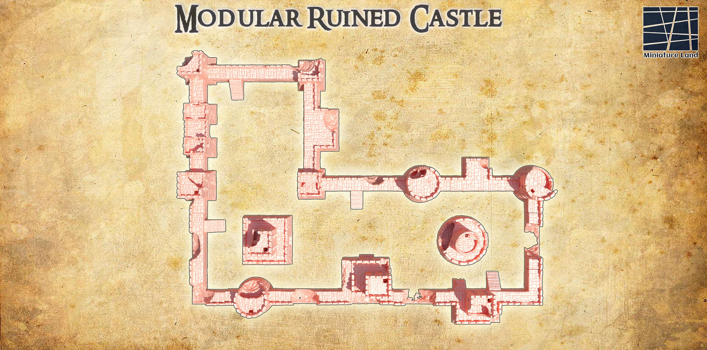 Modular Ruined Castle: 3D Printed Medieval Fortress Terrain