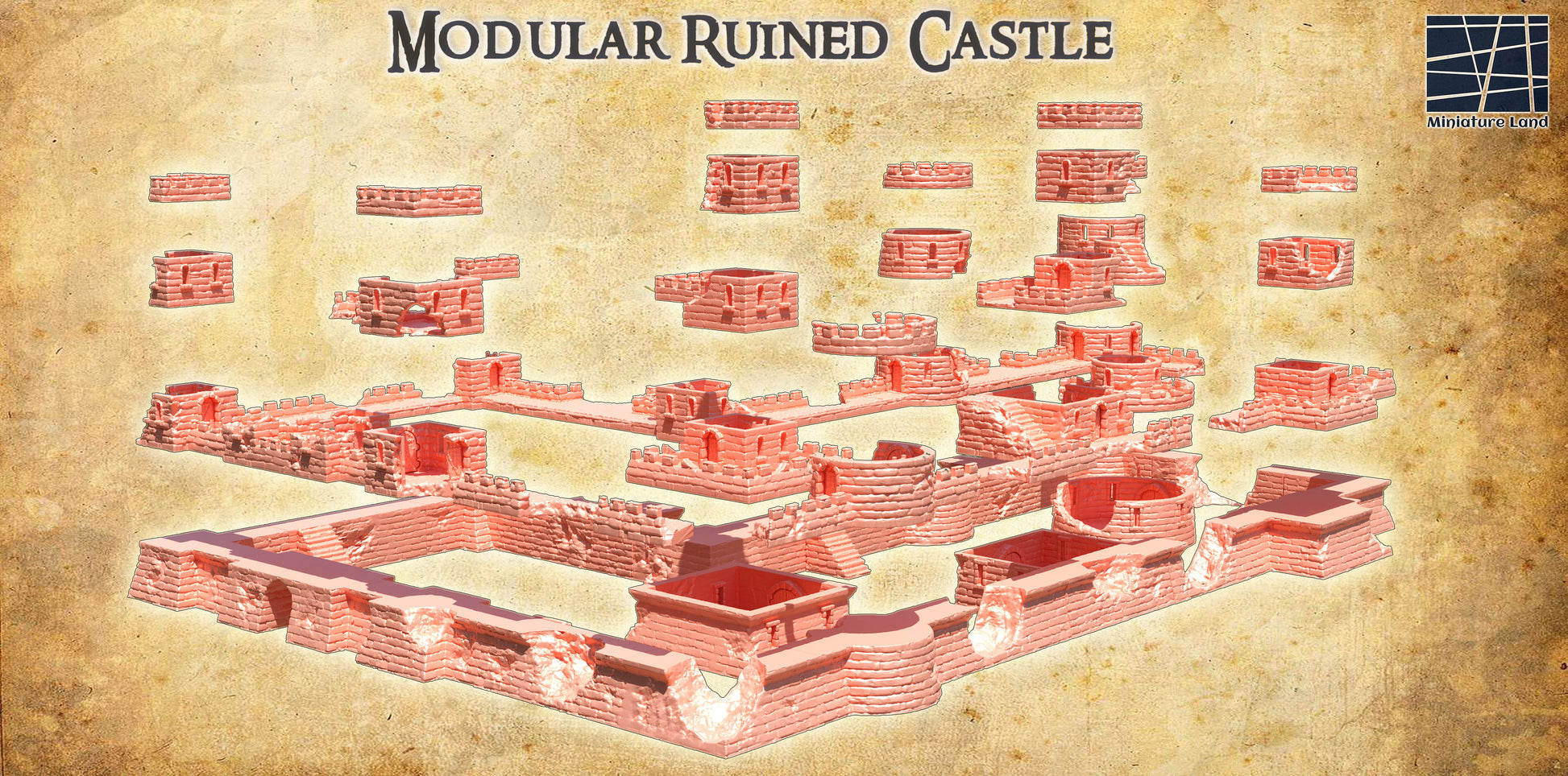 Modular Ruined Castle: 3D Printed Medieval Fortress Terrain