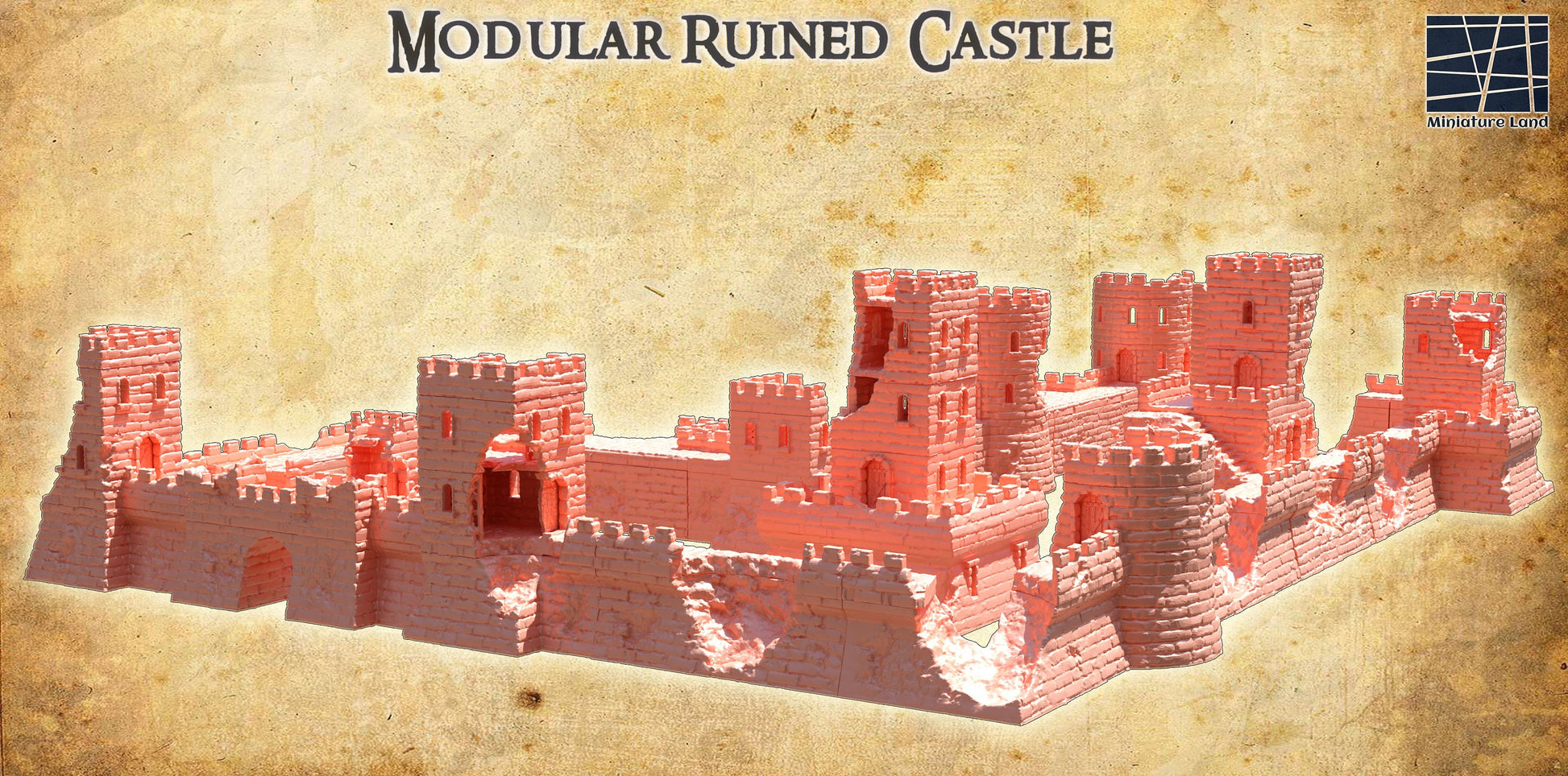 Modular Ruined Castle: 3D Printed Medieval Fortress Terrain