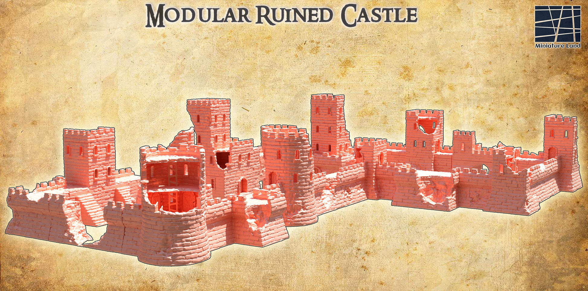 Modular Ruined Castle: 3D Printed Medieval Fortress Terrain