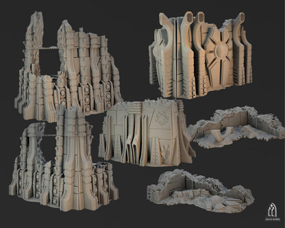 Unearth Eternity: Undying robot legion tabletop terrain. Corner ruins, Competitive Layouts, Comes assembled and ready to paint. 3d Printed