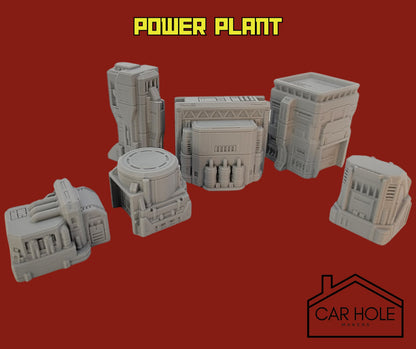 EPIC Wargame Terrain: Industrial Zone Biome. Scenery at a 6mm to 8mm scale. Fuel Silos Turbines Generators Power Plant Relay Stations