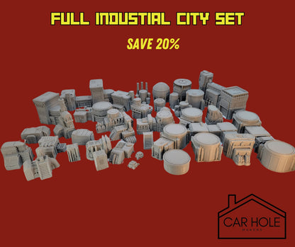 EPIC Wargame Terrain: Industrial Zone Biome. Scenery at a 6mm to 8mm scale. Fuel Silos Turbines Generators Power Plant Relay Stations