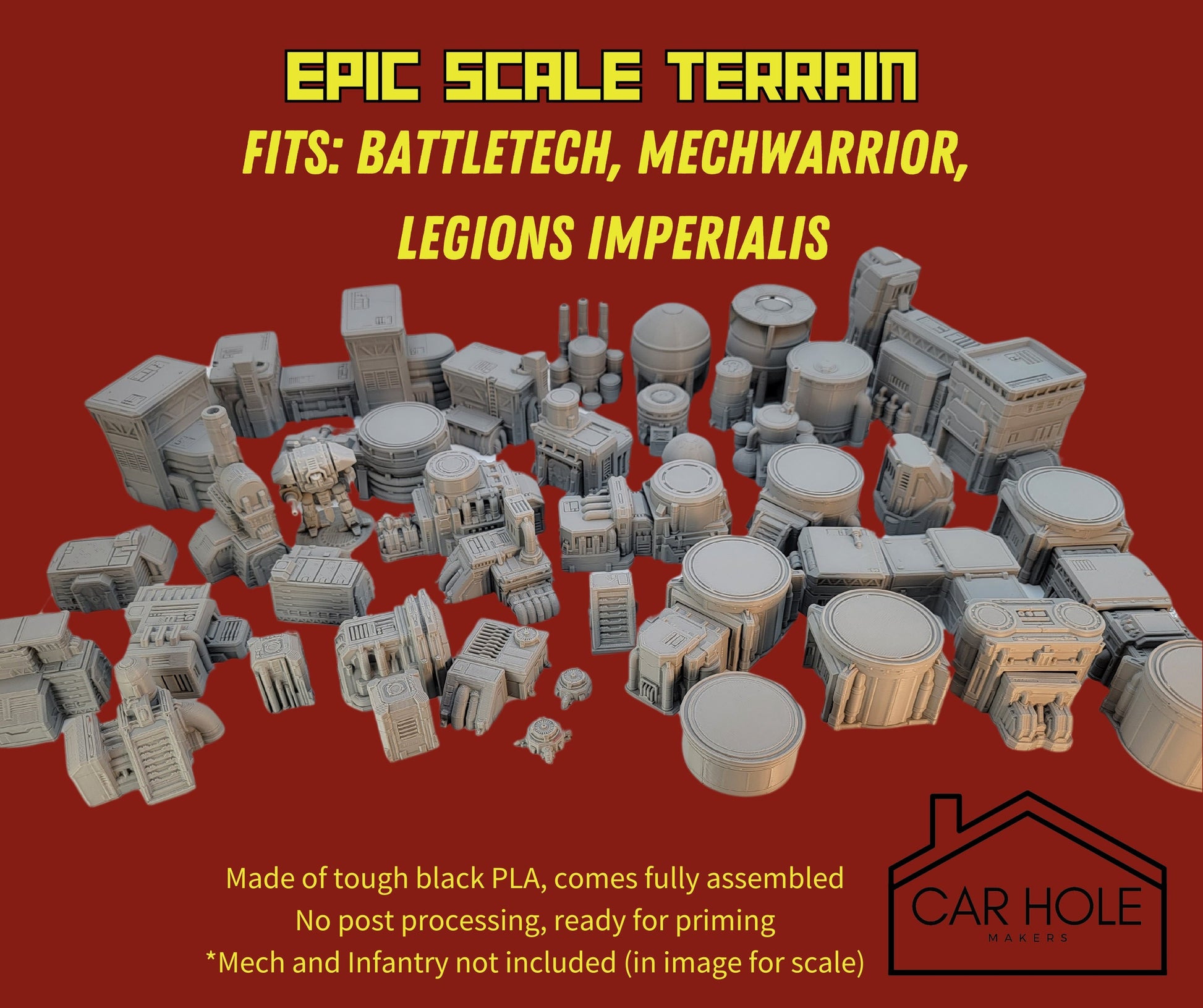 EPIC Wargame Terrain: Industrial Zone Biome. Scenery at a 6mm to 8mm scale. Fuel Silos Turbines Generators Power Plant Relay Stations