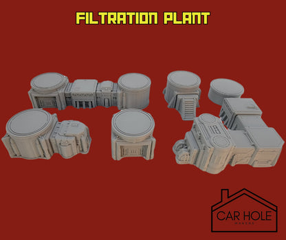 EPIC Wargame Terrain: Industrial Zone Biome. Scenery at a 6mm to 8mm scale. Fuel Silos Turbines Generators Power Plant Relay Stations