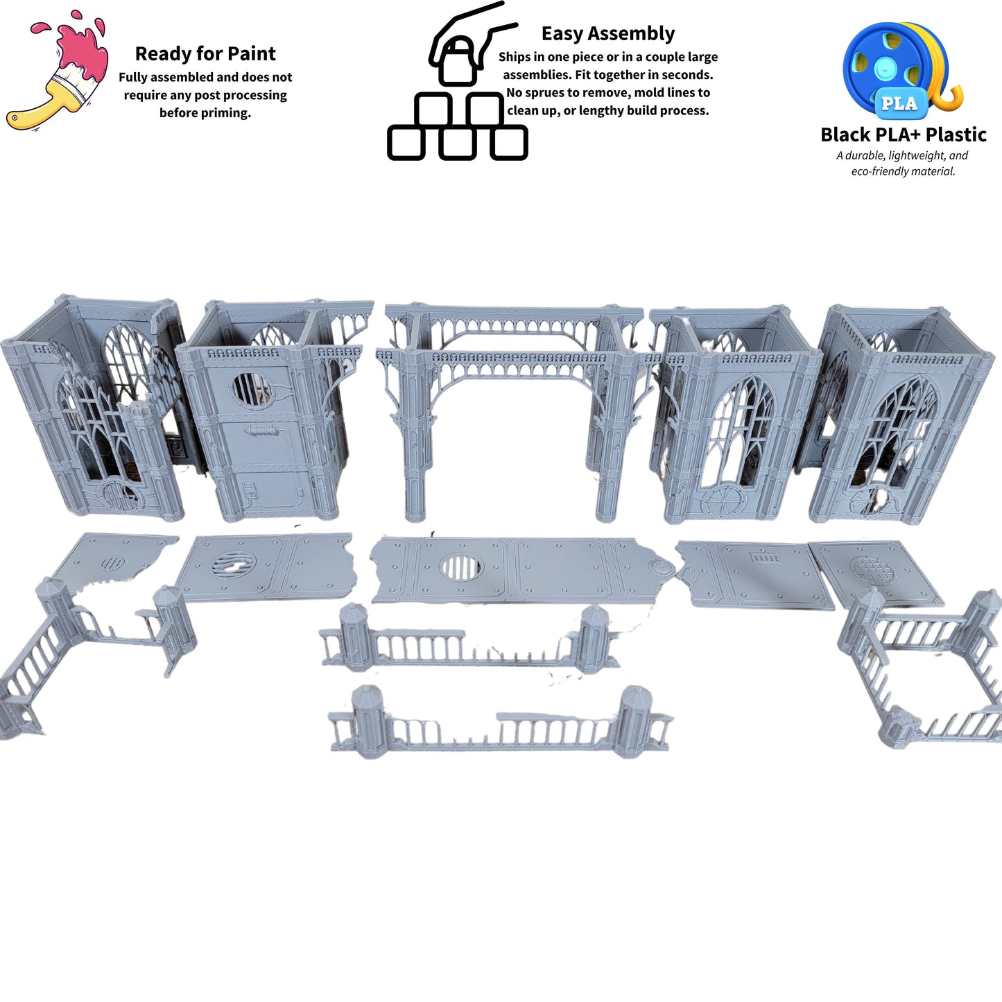 Gothic Sky Bridge: Wargaming Terrain Ruins Combat Patrol Sci-Fi Tabletop Terrain Set 40k 28mm Scale Building & Scatter Terrain