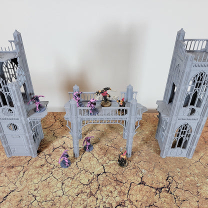 Gothic Sky Bridge: Wargaming Terrain Ruins Combat Patrol Sci-Fi Tabletop Terrain Set 40k 28mm Scale Building & Scatter Terrain