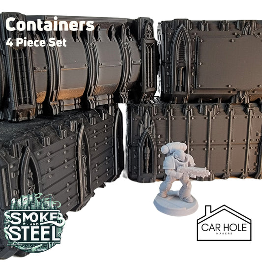 Gothic Sci-Fi Terrain: 4-Piece 28mm Wargame Containers