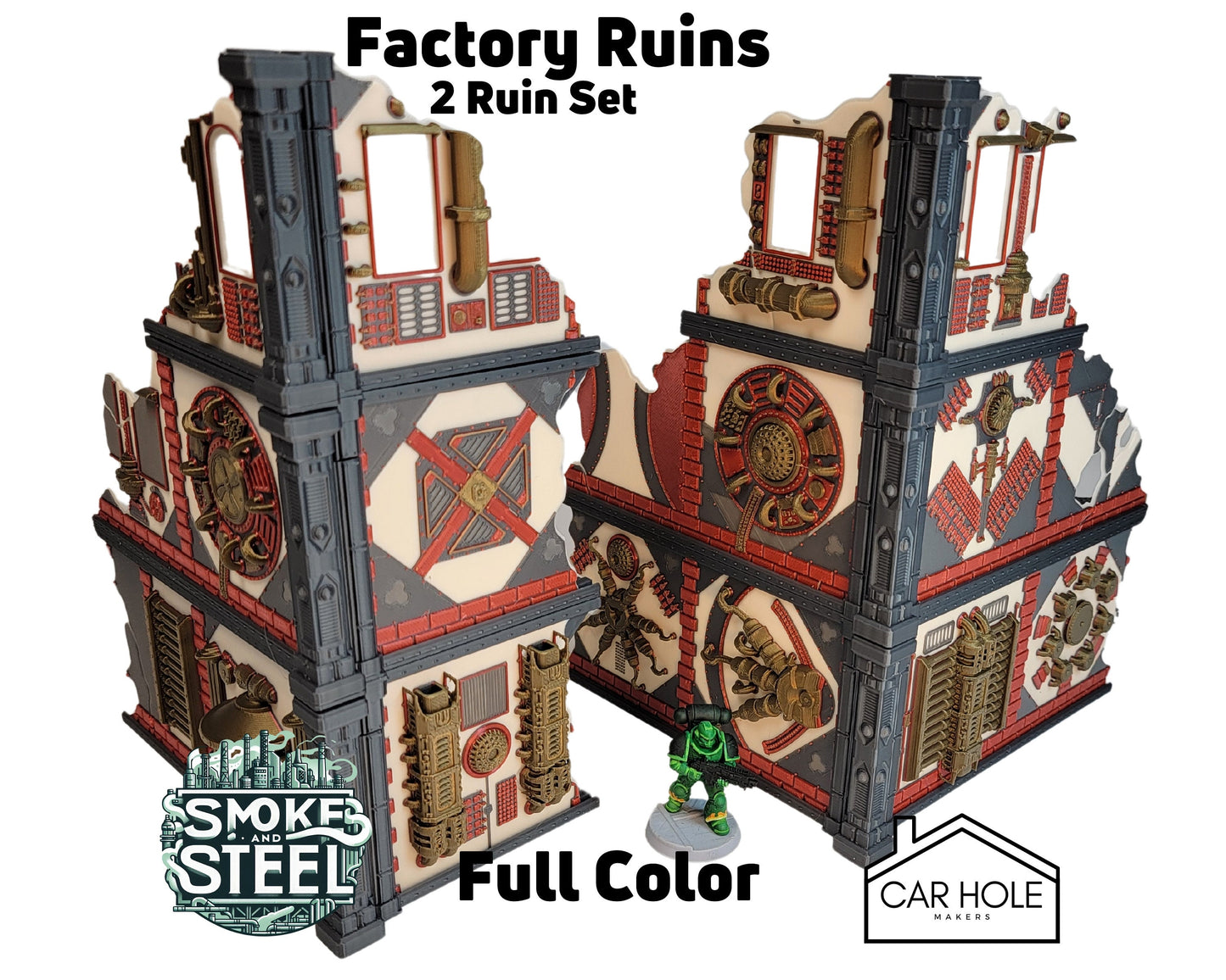 Factory Ruins Wargame Terrain: 28mm Scale, Full Color Battle Layout