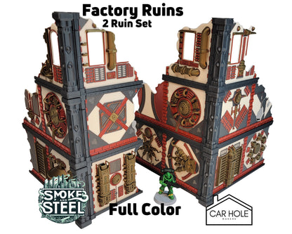 Factory Ruins Wargame Terrain: 28mm Scale, Full Color Battle Layout