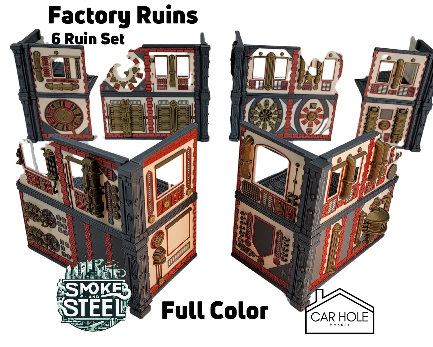 Factory Ruins Wargame Terrain: 28mm Scale, Full Color Battle Layout