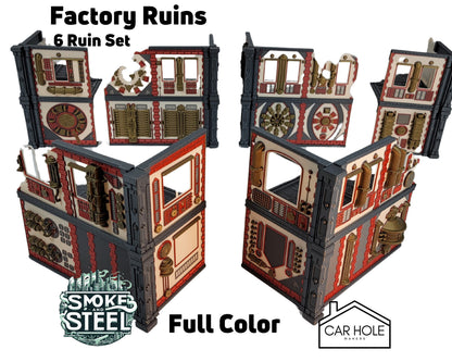 Factory Ruins Wargame Terrain: 28mm Scale, Full Color Battle Layout
