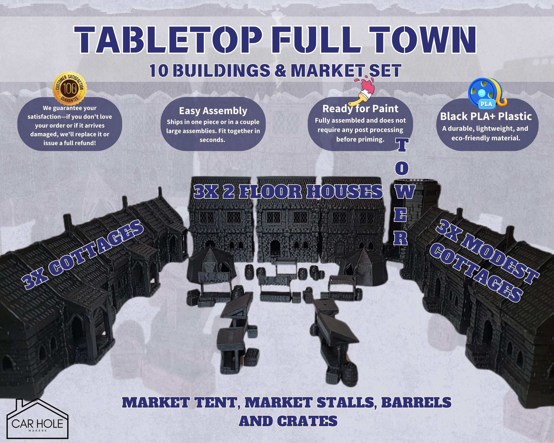 Fantasy Town Terrain Set: Middle ages Village Buildings and Market - For RPG and Wargames