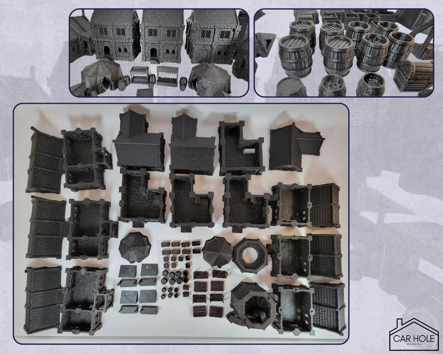 Fantasy Town Terrain Set: Middle ages Village Buildings and Market - For RPG and Wargames