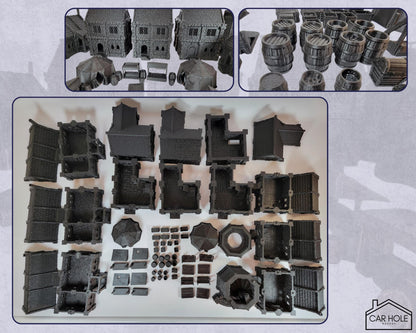Fantasy Town Terrain Set: Middle ages Village Buildings and Market - For RPG and Wargames