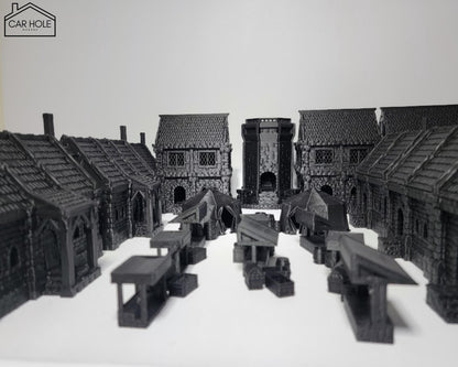 Fantasy Town Terrain Set: Middle ages Village Buildings and Market - For RPG and Wargames