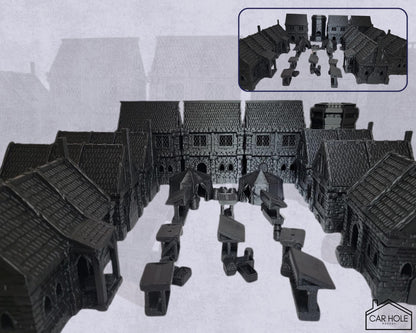 Fantasy Town Terrain Set: Middle ages Village Buildings and Market - For RPG and Wargames