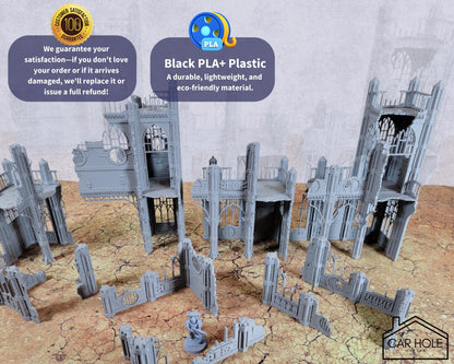 Gothic Cathedral Terrain Set: 28mm Modular Buildings & Scatter